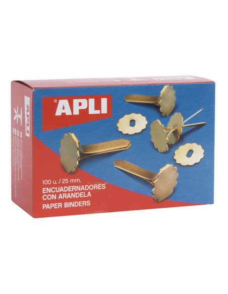 Classeurs métalliques Apli avec rondelle - 25 mm - Boîte de 100 - Avec rondelle pour embellir et prévenir les frottements - Conv