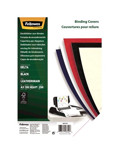 Couvertures en carton Fellowes - Format A3 - Finition similicuir - Large choix de couleurs et de textures - Fabriquées en carton
