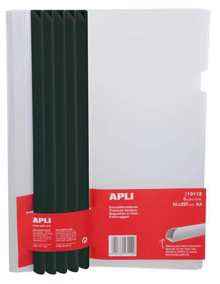 Lot de 5 classeurs coulissants Apli 10 x 297 mm avec couvercle transparent - Fente pour insertion facile des feuilles - Capacité