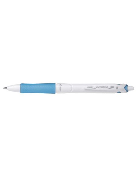 Stylo bille rétractable Pilot Acroball PureWhite - Rechargeable - Fabriqué en plastique recyclé - Pointe ronde 1 mm - Trait 0,28