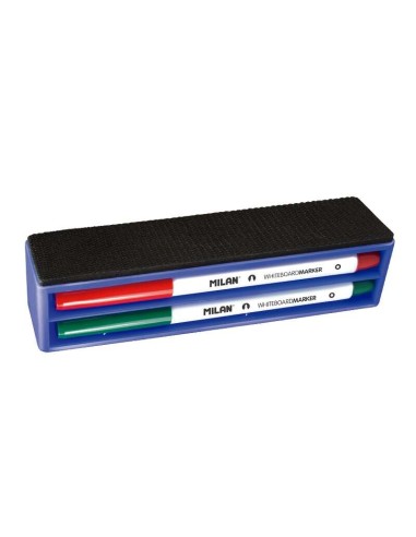 Pack gomme magnétique Milan + 4 marqueurs pour tableau blanc - Pointe ronde 3,7 mm - Effaçable à sec - Encre à base d'alcool