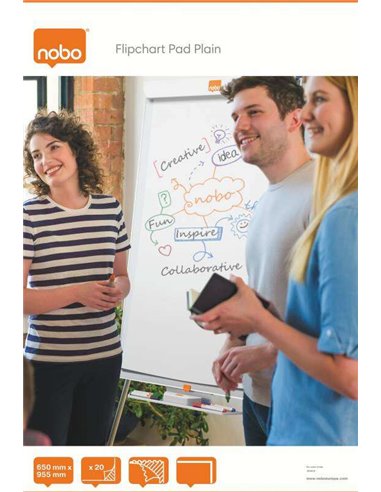 Bloc tableau blanc chevalet uni Nobo - Format 650 × 955 mm - 20 feuilles - Papier 60 g/m² - Blanc