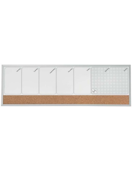 Tableau blanc magnétique Nobo, petit format, 585 x 190 mm, avec agenda hebdomadaire, en liège, avec pastilles adhésives et aiman