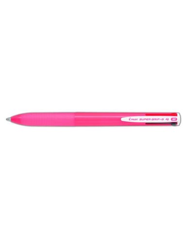 Stylo à bille rétractable Pilot Super Grip G4 - 4 couleurs - Pointe 1,0 mm - Trait 0,27 mm - Corps rose