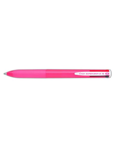 Stylo à bille rétractable Pilot Super Grip G4 - 4 couleurs - Pointe 1,0 mm - Trait 0,27 mm - Corps rose