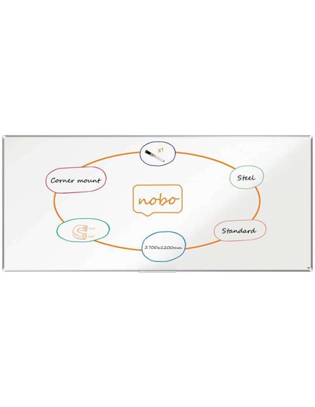 Tableau blanc magnétique Nobo Premium Plus en acier laqué 2700 x 1200 mm - Montage en angle - Blanc