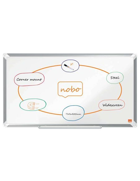 Tableau blanc magnétique panoramique Nobo Premium Plus en acier laqué 710 x 400 mm - Montage en angle - Blanc
