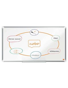 Tableau blanc magnétique panoramique Nobo Premium Plus en acier laqué 890 x 500 mm - Montage en angle - Blanc