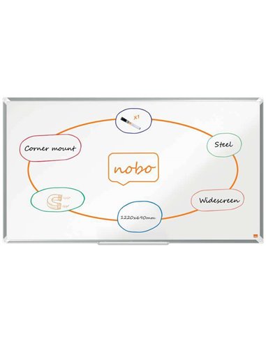 Tableau blanc magnétique panoramique Nobo Premium Plus en acier laqué 1 220 x 690 mm - Montage en angle - Blanc
