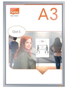 Porte-affiche à clipser Nobo A3 en aluminium - Cadre anodisé élégant - Mécanisme de clip à encliquetage - Surface d'affichage A3