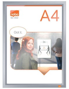 Porte-affiches Nobo A4 à clip en aluminium - Cadre anodisé - Changement rapide et facile - Blanc