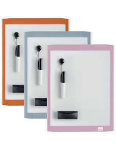 Mini tableau blanc magnétique Nobo avec cadre 216 x 280 mm - Mini marqueur, gomme et aimant inclus - Couleurs assorties et aléat