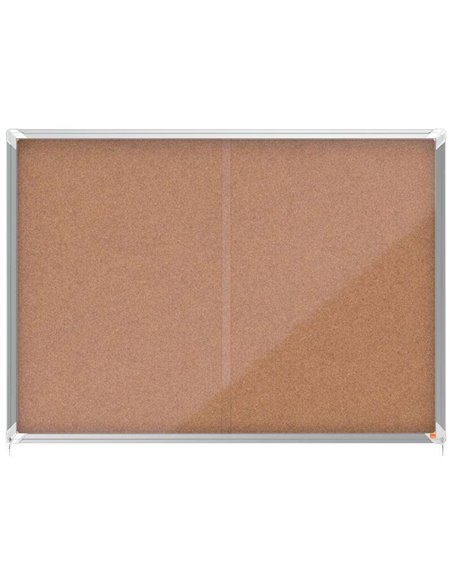 Vitrine Nobo 18 feuilles A4 en liège, porte coulissante, surface auto-cicatrisante, aluminium, couleur naturelle