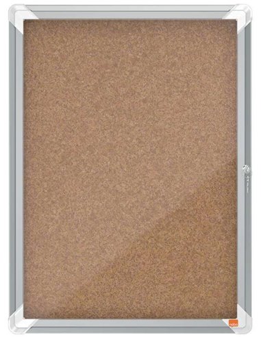 Vitrine Nobo pour 4 feuilles A4 avec surface en liège - 532 x 692 x 37 mm - Porte en verre de sécurité - Cadre en aluminium - Co
