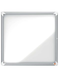Vitrine d'extérieur Nobo 6 feuilles A4, surface magnétique blanche - 752 x 692 x 45 mm - Serrure de sécurité, cadre en aluminium