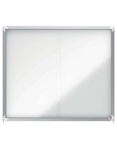 Vitrine magnétique à portes coulissantes Nobo Premium Plus 15 x A4 - 1140 x 970 mm - Surface magnétique - Blanc