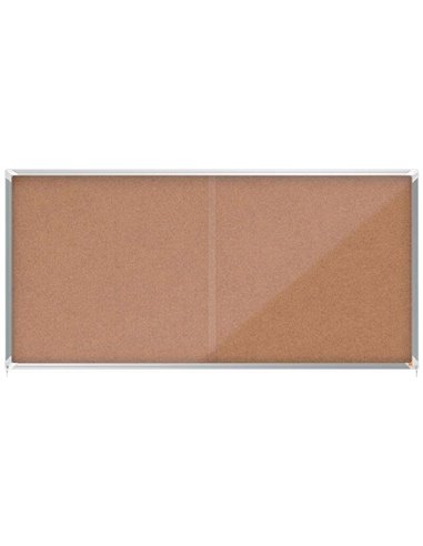 Vitrine Nobo Premium Plus à portes coulissantes avec fond en liège 27 x 4 cm - Sécurité et élégance - Naturel