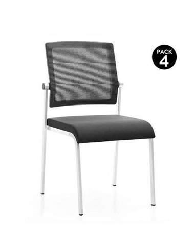 Lot de 4 chaises Cromad Design - Assise en mousse - Dossier en maille - Idéal pour un usage commercial - Empilables - Noir