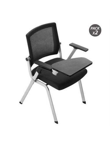 Lot de 2 chaises Cromad Confident avec dossier rabattable - Rembourrage extra épais - Tablette robuste - Accoudoirs mobiles - Si