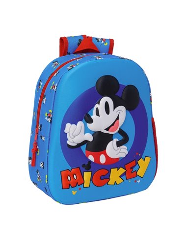 Sac à dos Safta Mickey Mouse - Dragonne - Porte-bouteille latéral - 27 x 33 x 10 cm - Bleu