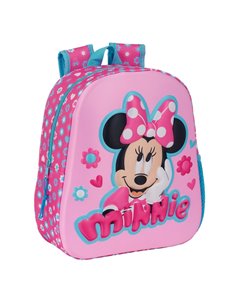 Sac à dos Safta Minnie Mouse 3D - Poignée - Porte-bouteille latéral - 27 x 33 x 10 cm - Rose