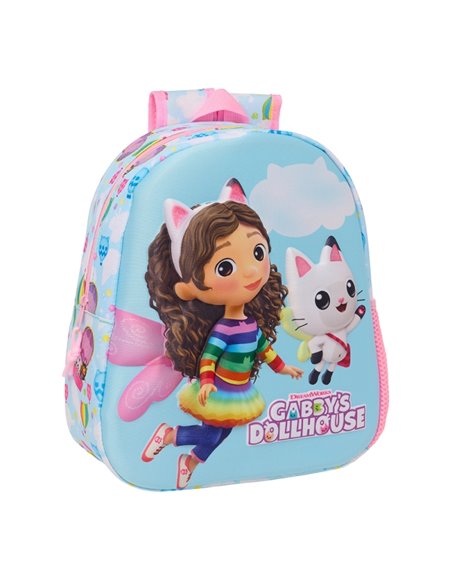 Sac à dos 3D Safta Gabby's Dollhouse - Poignée - Porte-bouteille latéral - 27 x 33 x 10 cm - Bleu clair