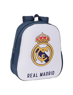 Sac à dos Safta Real Madrid 3D - Dragonne - Porte-bouteille latéral - 27 x 33 x 10 cm - Blanc/Noir