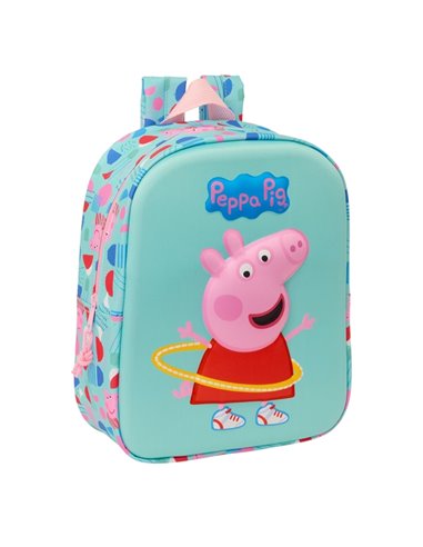 Sac à dos Safta Peppa Pig 3D pour la maternelle - Poignée - Compartiment principal avec fermeture éclair - 22 x 27 x 10 cm - Ble