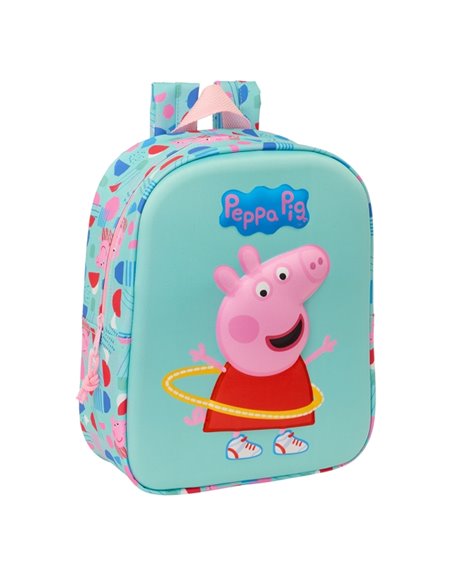 Sac à dos Safta Peppa Pig 3D pour la maternelle - Poignée - Compartiment principal avec fermeture éclair - 22 x 27 x 10 cm - Ble