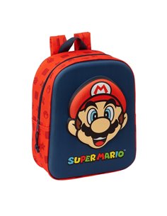 Sac à dos Safta Super Mario 3D pour maternelle - Poignée - Compartiment principal avec fermeture éclair - 22 x 27 x 10 cm - Coul