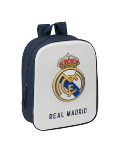 Sac à dos Safta Real Madrid 3D Nursery - Poignée - Compartiment principal avec fermeture éclair - 22 x 27 x 10 cm - Blanc/Noir