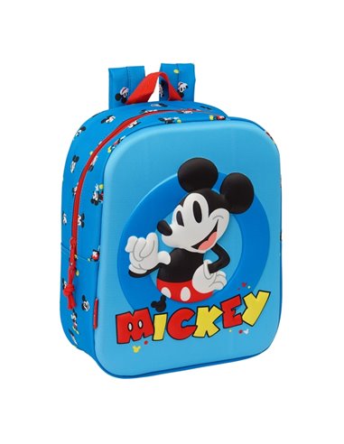 Sac à dos Safta Mickey Mouse 3D pour maternelle - Dragonne - Compartiment principal zippé - 22 x 27 x 10 cm - Bleu