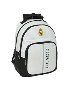 Sac à dos Safta Real Madrid Extérieur 24/25 - Adaptable au trolley - 2 compartiments - Poignée - 32 x 42 x 15 cm - Blanc/Noir