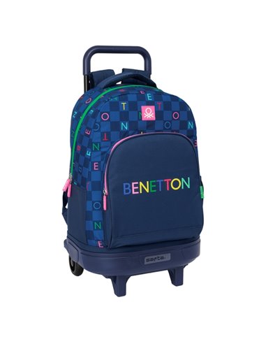 Sac à dos Safta Benetton Damero avec trolley intégré - Déhoussable pour un nettoyage facile - Fond renforcé - Poignée amovible -