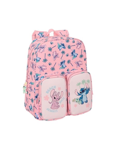Sac à dos de plage Safta Stitch pour enfant avec poches - Compatible avec les chariots - Poignée - 26 x 34 x 11 cm - Rose