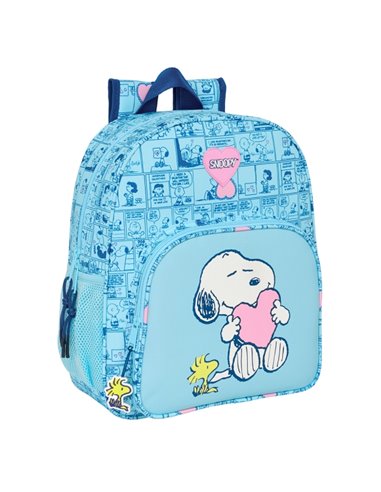 Sac à dos enfant Safta Snoopy Love - Adaptable au trolley - Poignée - 32 x 38 x 12 cm - Bleu clair