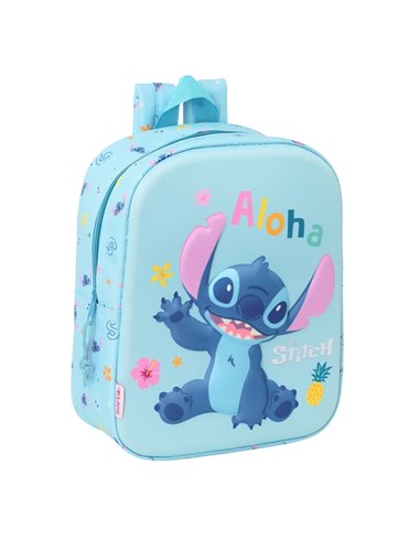 Sac à dos maternelle Safta Stitch 3D - Poignée - Compartiment principal avec fermeture éclair - 22 x 27 x 10 cm - Bleu