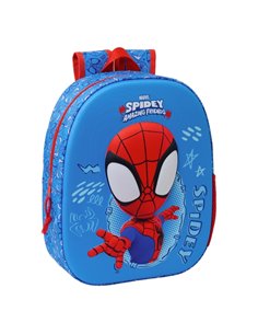 Sac à dos maternelle Safta Spidey 3D - Dragonne - Compartiment principal zippé - 22 x 27 x 10 cm - Bleu/Rouge