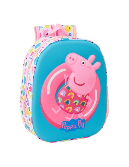 Sac à dos Safta Peppa Pig 3D - Dragonne - Porte-bouteille latéral - 27 x 33 x 10 cm - Bleu/Rose
