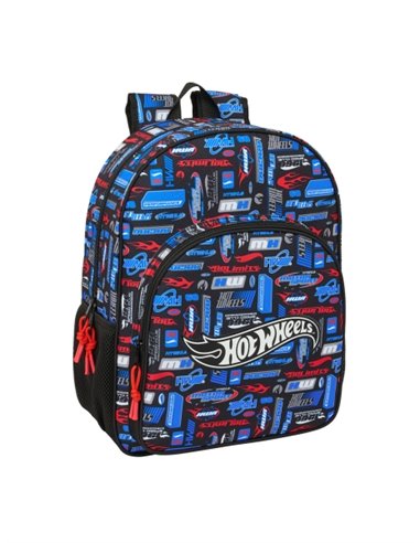 Sac à dos Safta Hot Wheels pour enfants - Compatible avec les chariots - Poignée de transport - Poches latérales - 33 x 42 x 14 