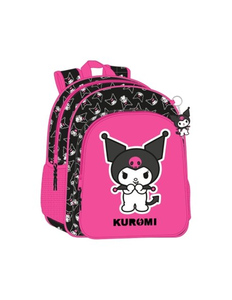 Sac à dos enfant Safta Kuromi - Adaptable à la valise à roulettes - Poignée - Poches latérales - 33 x 42 x 14 cm - Fuchsia/Noir