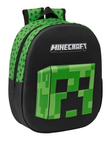 Sac à dos Safta Minecraft 3D - Dragonne - Porte-bouteille latéral - 27 x 33 x 10 cm - Noir/Vert