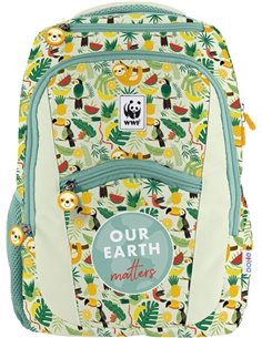 Sac à dos scolaire Dohe WWF Tropic - Compartiment principal avec poche rembourrée - Poches latérales pour boissons - Dos rembour