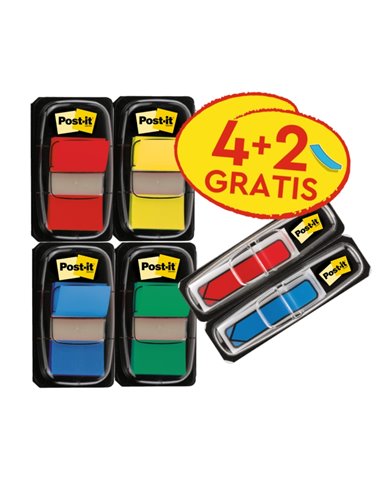 Lot de 6 distributeurs d'index Post-It avec marqueurs d'index repositionnables - Forme rectangulaire - Couleurs assorties