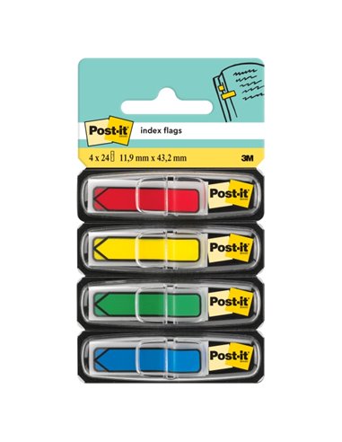 Lot de 4 distributeurs Post-It Index avec 24 marqueurs index repositionnables - Forme rectangulaire - Couleurs assorties