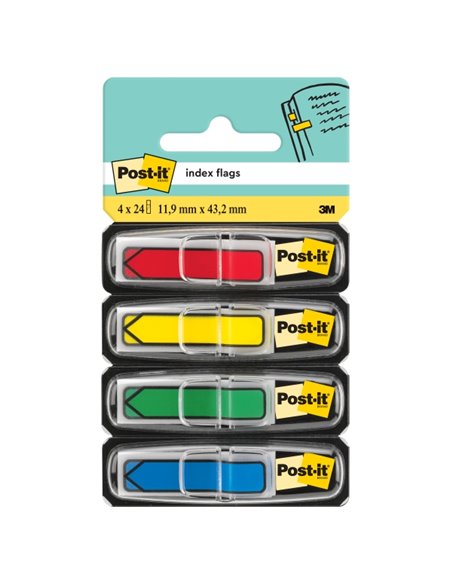 Lot de 4 distributeurs Post-It Index avec 24 marqueurs index repositionnables - Forme rectangulaire - Couleurs assorties