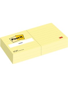 Lot de 6 blocs de 100 notes Post-It - Ligné - 76 x 76 mm - 100 % PEFC - Jaune clair