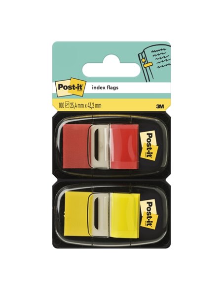 Distributeurs Post-It Index, lot de 2, avec 100 marqueurs index repositionnables - Forme rectangulaire - Couleurs assorties