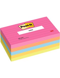 Post-It Pack de 5 Blocs de 100 Notes Repositionnables - Lignées - 76x127mm - 100% PEFC - Couleurs Assorties