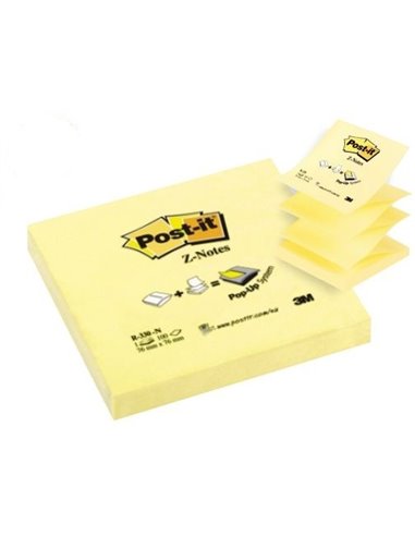Notes Post-it Zig-Zag Jaune Canari 76 x 76 mm - Papier certifié PEFC - 7100103164 - Jaune clair - 100 unités